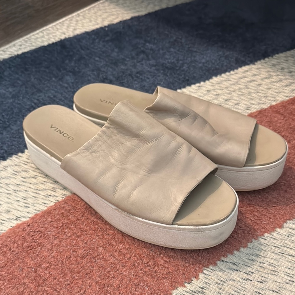 Women's Vince Beige Platform Slide Sandals